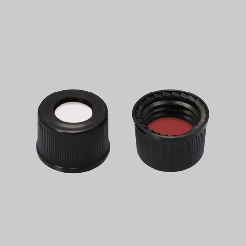 Zakrętki gwintowane ND8 z otworem septa Biały PTFE/Silikon czerwony