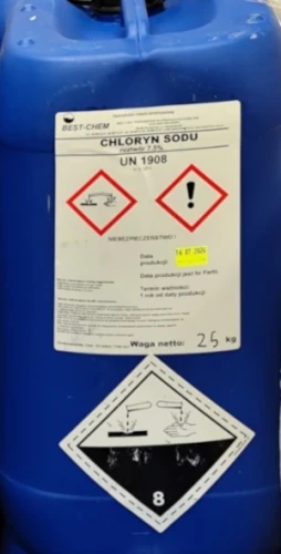 Chloryn sodu 7,5% o pojemności 30kg CAS 7758-19-2