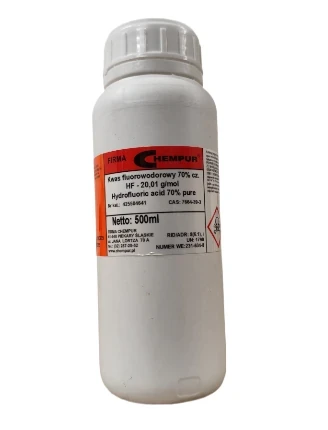 Kwas fluorowodorowy roztwór 70% cz CAS 7664-39-3 - 500ML